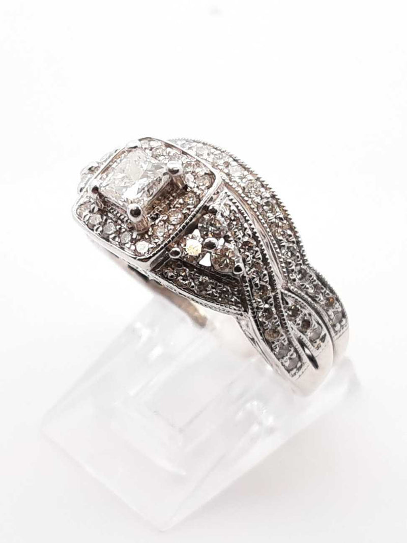 1.18 Cttw Diamond & 14k White Gold Bridal Set 5 Grams Size 8 Fw0925rrxdu