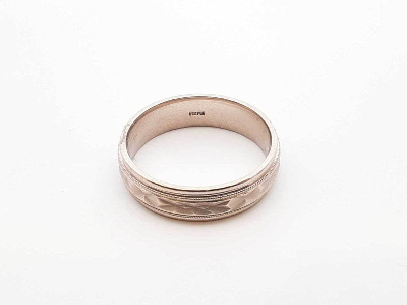 14k White Gold Etched Satin Finish Wedding Band 7.2 Grams Size 11 Fw0825oprdu