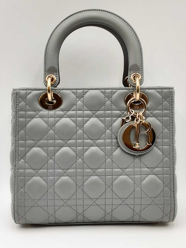 Christian Dior Lady Dior Quilted Gray Leather Top Handle Bag Eb0824orxzdu