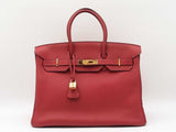 Hermès Birkin 35 Handbag In Rubis Red Clemence Leather 2009 Fw1026crxzdu