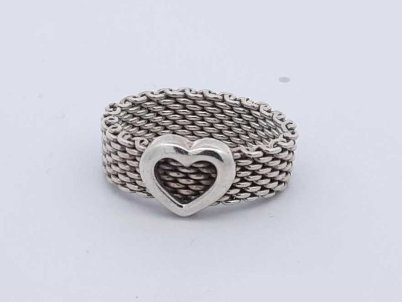 Tiffany & Co. Sterling Silver Somerset Mesh Heart Ring 4.9g Size 5.5 Eb1124crsa