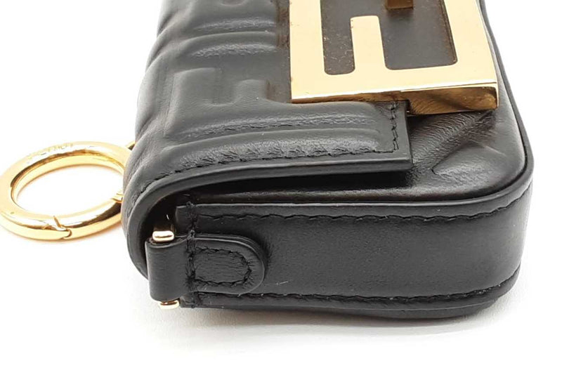 Fendi Ff Embossed Black Leather Nano Baguette Charm Bag Eb1125wxzde