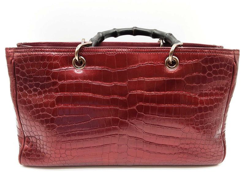 Gucci 323660 Burgandy Red Alligator Leather Bamboo Shopper Tote Do0225wpxzde