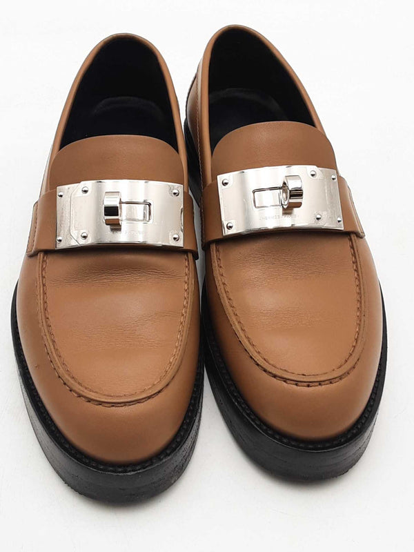 Hermes Brown Leather Hot Loafers Size 36.5 Eb1025rxzsa