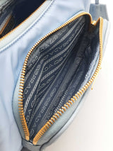 Prada Mini Shoulder Bag In Sky Blue Re-nylon & Ostrich Leather Fw0226lrxzdu