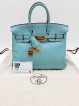 Hermes Birkin 25 Bleu Atoll Teal Swift Leather Gold Handbag Do0325lrrxzde