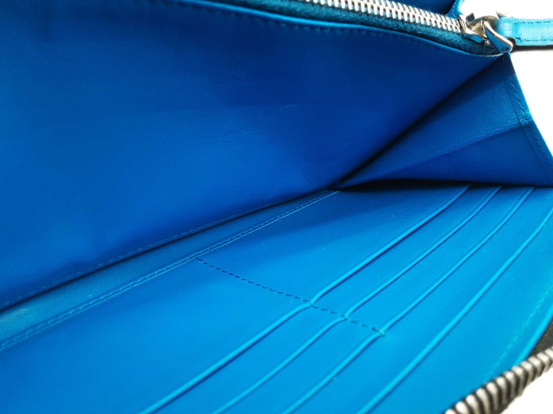 Prada Blue Logo Black Saffiano Leather Zip Wallet Do1025orxde