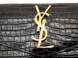 Yves Saint Laurent Uptown Pouch Black Croc Embossed Leather Clutch Do0726orxde