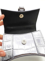 Balenciaga Mini Hourglass Metallic Lavender Croc Embossed Leather Bag Eb126wxzde
