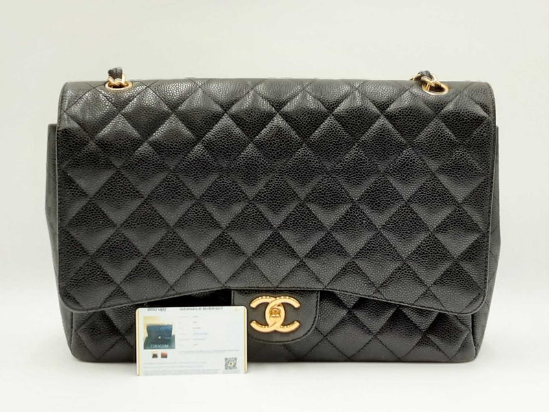 Chanel Maxi Double Flap Handbag In Black Caviar Leather Fw0125rxzxdu