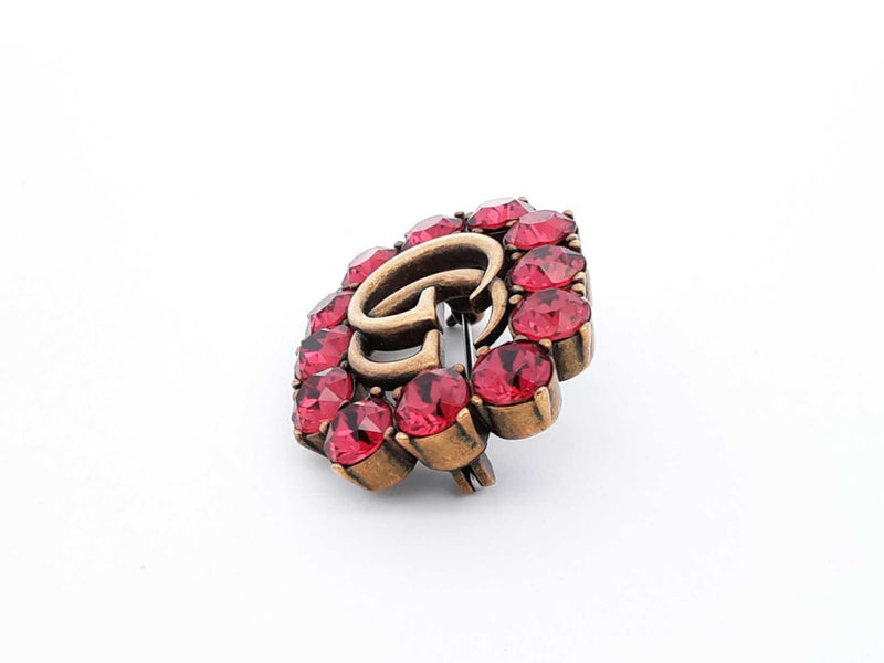 Gucci Marmont Double G Gold-tone & Red Crystal Brooch Fw1025ezdu
