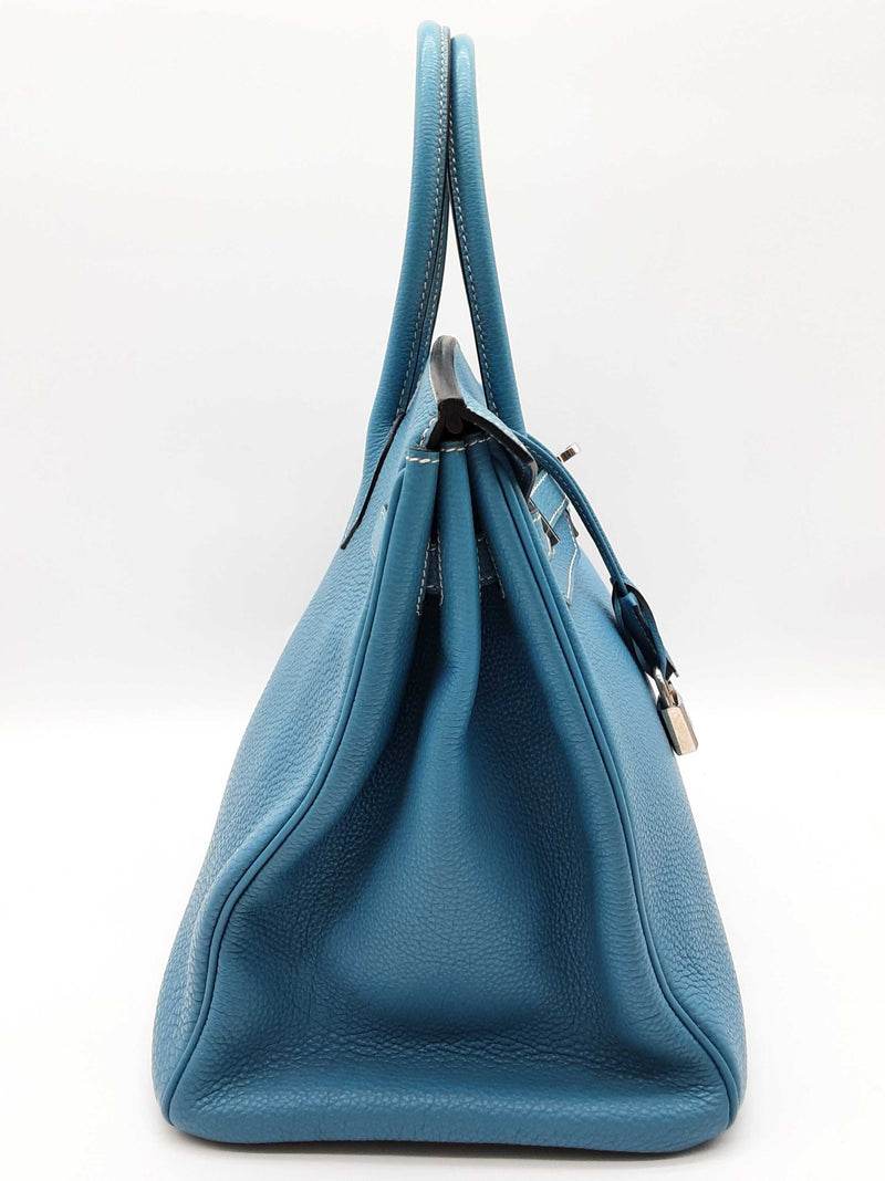 Hermes Birkin 35 Bleu Jean Blue Clemence Palladium Hardware Handbag Do0925erxzde