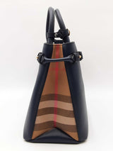 Burberry Derby Banner Medium Tote In Ink Blue Pebbled Leather Fw0926pxzdu
