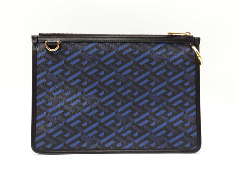 Versace La Greca Signature Coated Canvas Black & Blue Crossbody Bag Fw0725ozxdu
