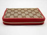 Gucci 420113 Gg Tan Canvas Red Leather Zipper Wallet Do0125lexde