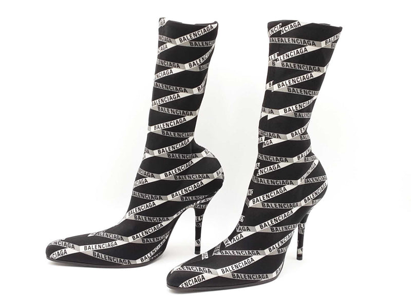 Balenciaga Losange Knife Boots In Black Logo Spandex Size Eu 38.5 Fw0925lzxdu