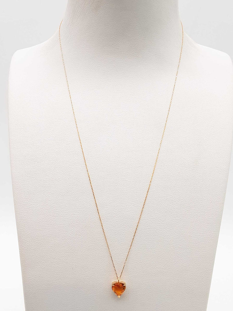 Heart Cut Synthetic Citrine 18k Yellow Gold 0.8g Necklace 17.5 In Do0825pxde