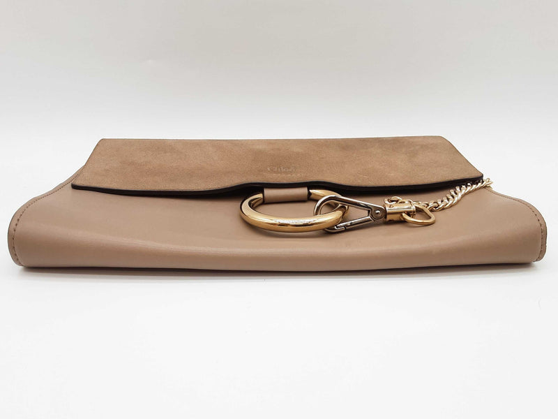 Chloe Faye Taupe Beige Gray Suede Leather Chain Clutch Do0925crde