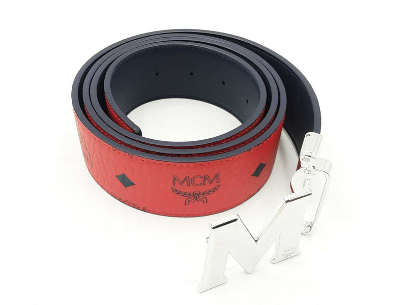 Mcm Shiny Cobalt M Buckle & Claus Reversible Belt In Candy Red Fw0524lxzdu