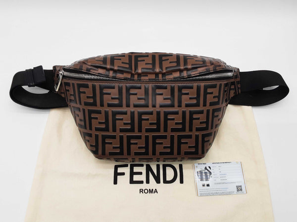 Fendi Vitello Zucca Ff Maya Brown Embossed Leather Belt Bag Do0525exzde