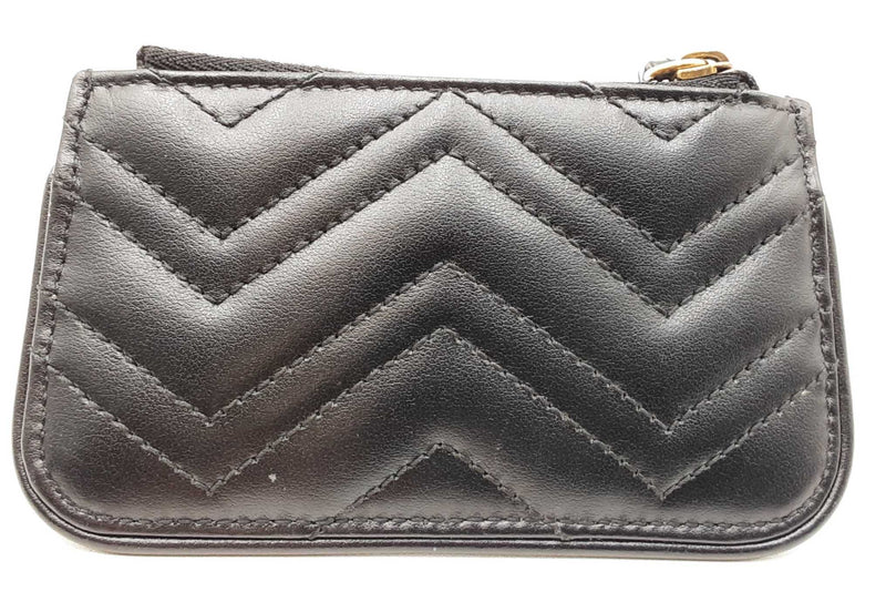Gucci Black Calfskin Matelasse Gg Marmont Zip Key Pouch Wallet Eb0925oxzdu