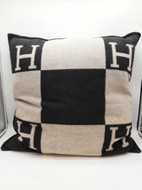 Hermes Avalon 70 Noir Black Ecru Beige Wool Blend Large Throw Pillow Do0326prxde