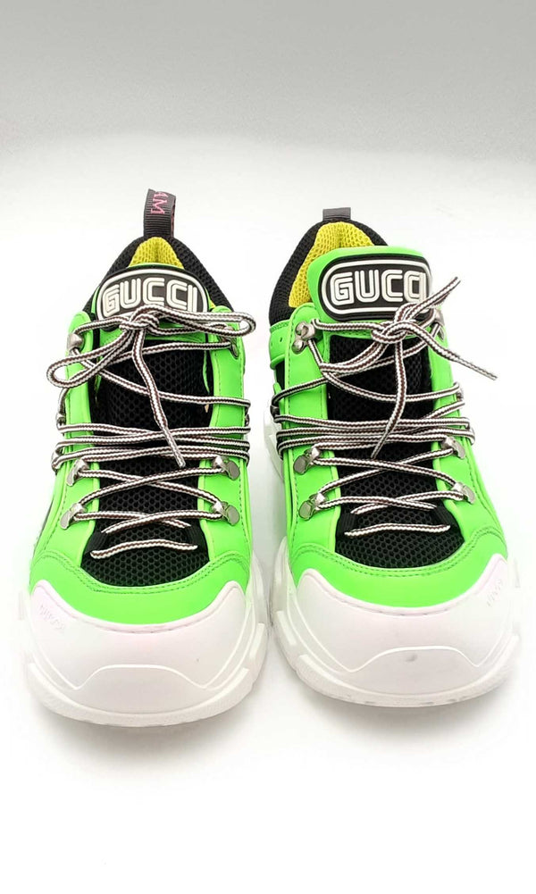 Gucci Green & Black Flashtrek Leather & Mesh Sneakers Size 8 Eboxzsa144010028554