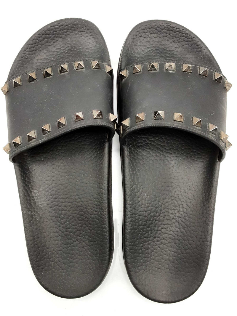 Valentino Garavani Rockstud Black Rubber Slides Size Eu 39 Do1124lxzde