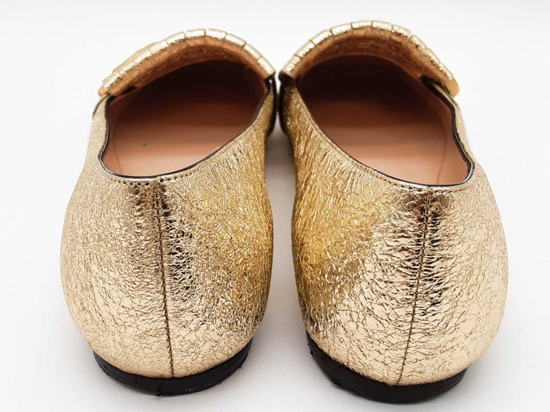 Gucci 453373 Gg Gold Metallic Marmont Flats Size Eu 36.5 Do0925lcrde