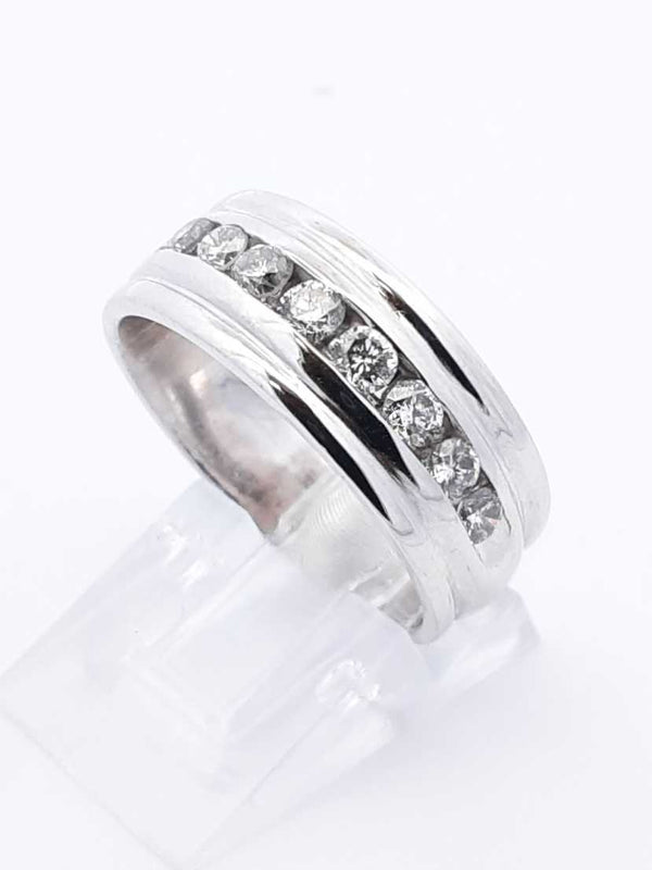 O.99 Cttw Channel-set Diamond & 14k White Gold Band 7.4 Grams Size 8 Fw0425wzxdu