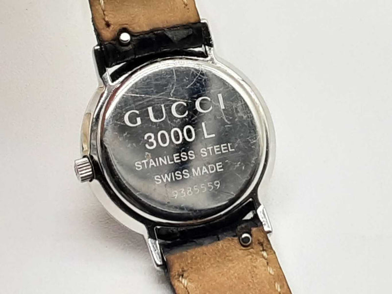 Gucci 3000l 24 Black Dial Stainless Steel Leather Band Quartz Watch Do ...