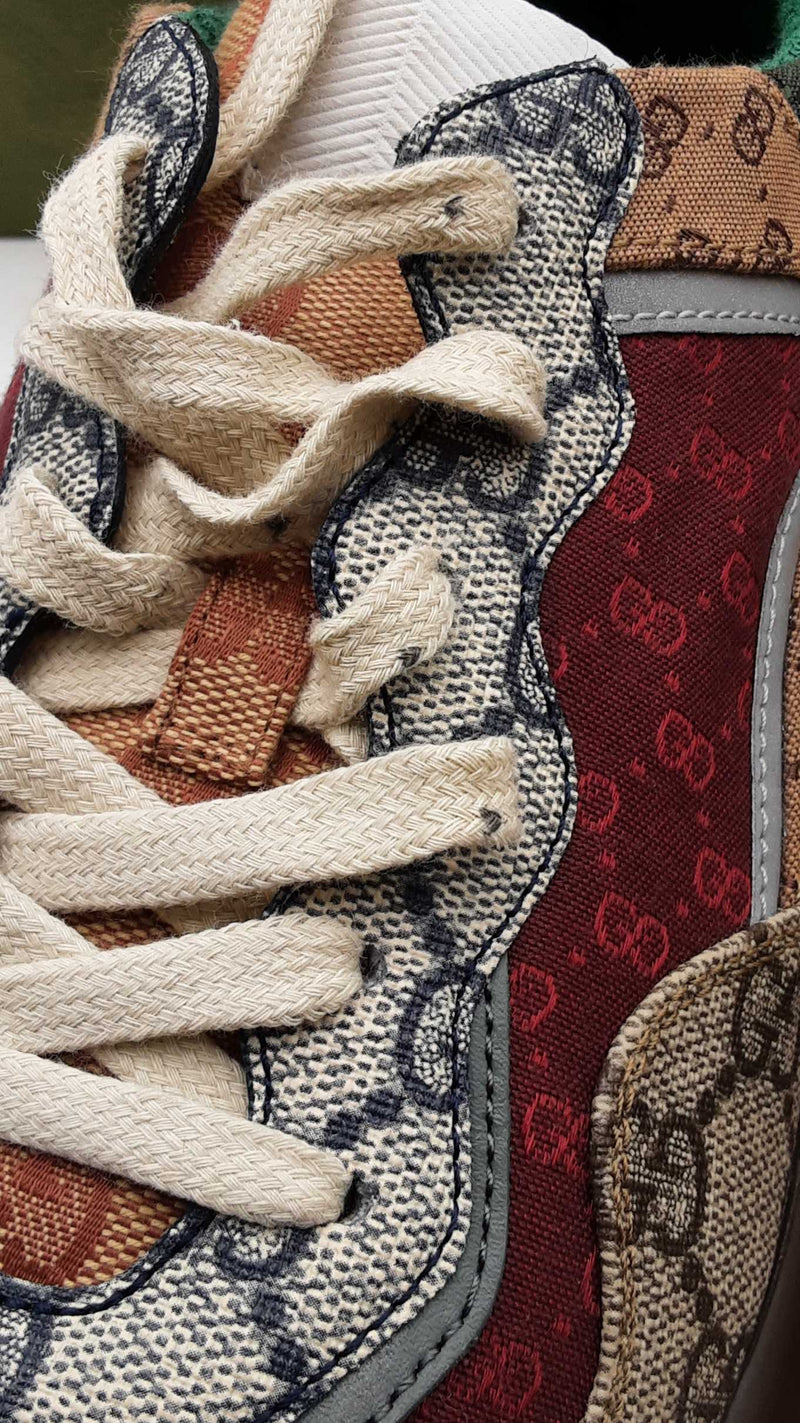 Gucci Rhyton Brick Red Gg Canvas Sneakers Size 38 Eb0725lxzdu