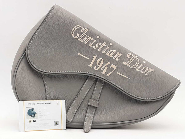 Christian Dior Grained Calfskin Mens Signature 1947 Saddle Gray Aa1125izxsa