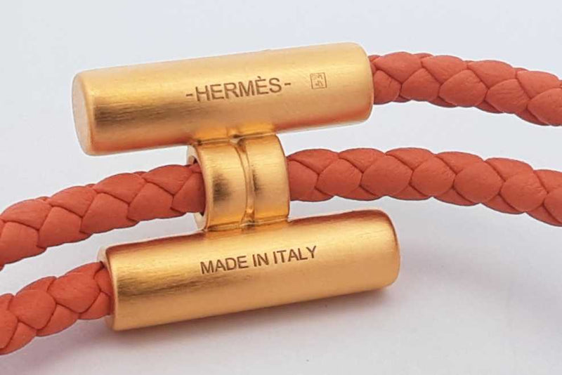 Hermès Orange Braided Leather Bracelet 11.2 Grams 7 Inch Eb1025lexdu