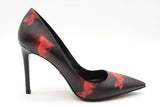 Prada Black & Red Printed Leather Pumps Size 37.5 Eb0624lxzde