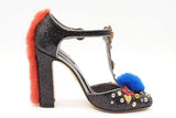 Dolce & Gabbana Vally Black Glitter Mink Fur Pumps Size 40 Eb0626lcrde