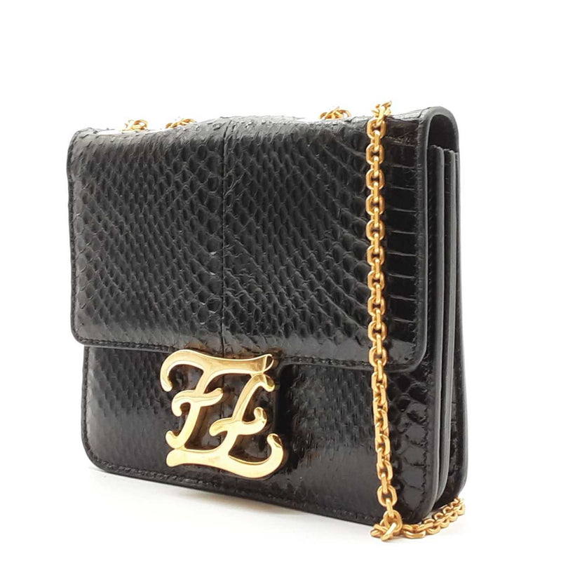 Fendi Small Black Snakeskin Karligraphy Crossbody Lh1024pxzde