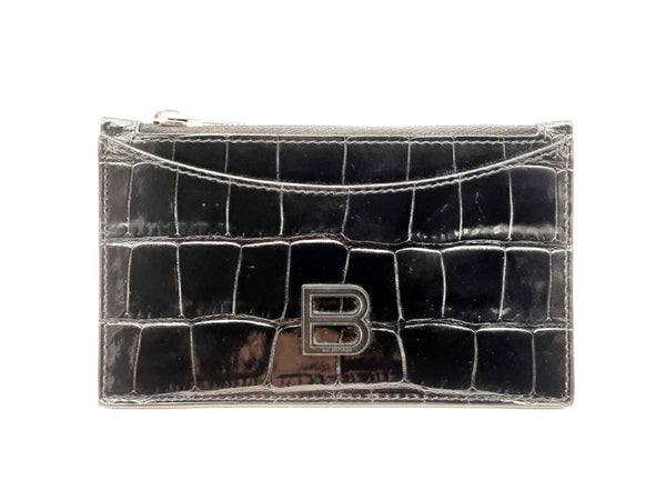 Balenciaga Crocodile-embossed Hourglass Zip Card Wallet Fw1224lrxsa