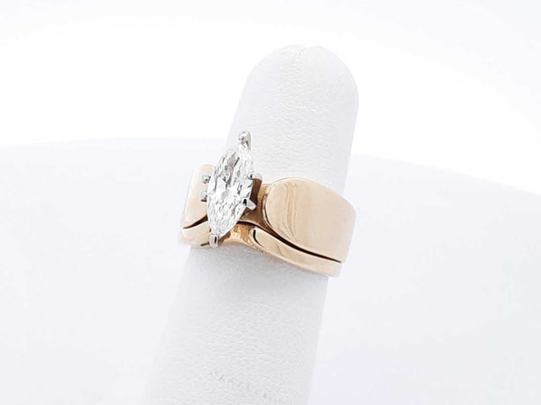 1.0 Ctw Marquise-cut Diamond & 14k Yellow Gold Engagement Set 11 Gram Size 5. 25