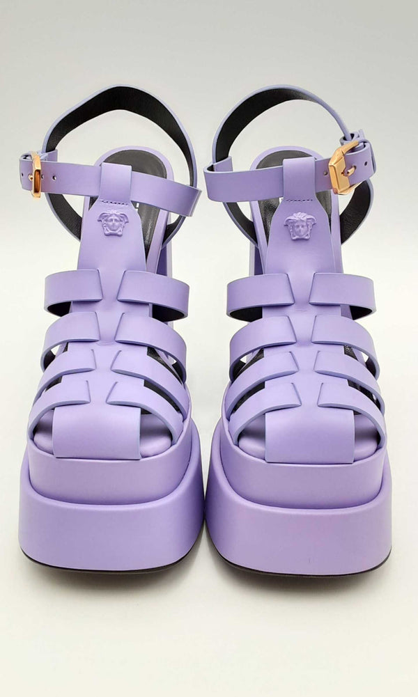Versace La Medusa Purple Leather Platform Sandals Size 35.5 Eblxzsa 144010036420
