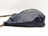 Chanel 22 Tote Bag In Navy Blue Diamond-quilted Shiny Calfskin Fw1225orxzdu