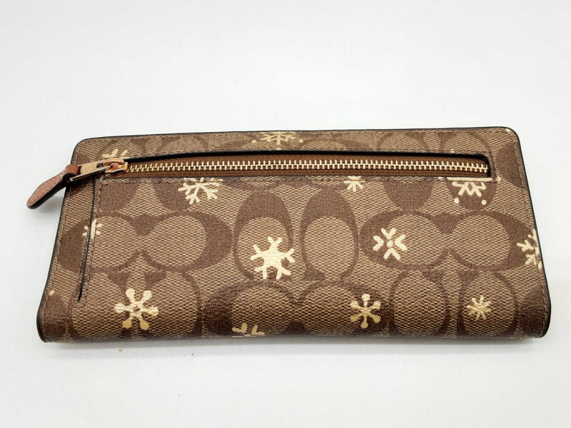 Coach Snow Brown Signature Coated Canvas Thin Snap Wallet Do0125lxde