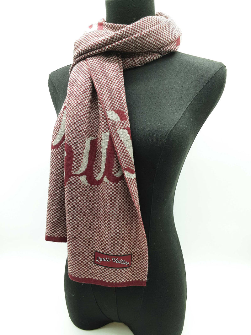 Louis Vuitton Signature Logo Red Gray Wool Scarf Do1025lrxde
