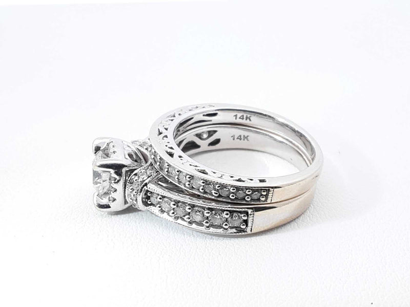 1.58 Cttw Diamond & 14k White Gold Wedding Set 8.1 Grams Size 7 Fw1224lxzxdu