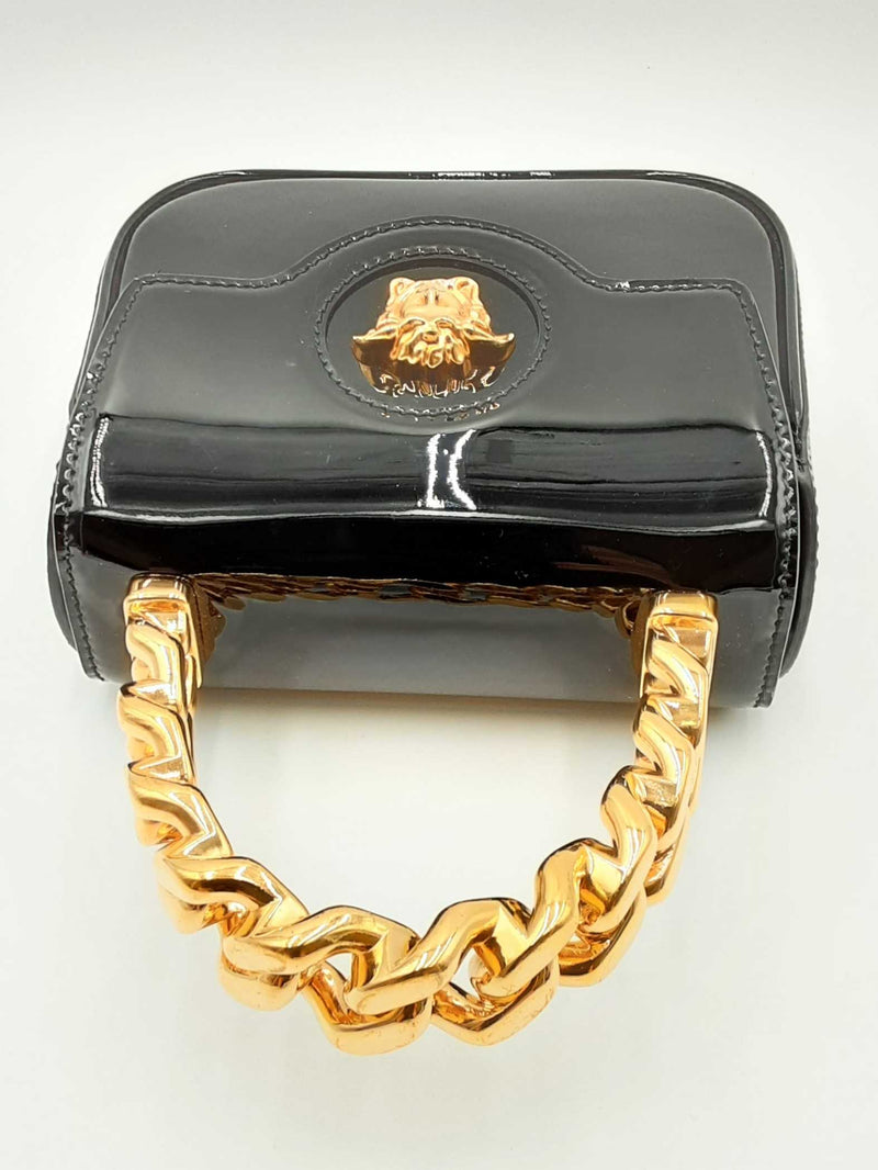 Versace La Medusa Mini Black Patent Leather Top Handle Bag Eb0724rrxdu