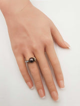 18k Yellow Gold & Black Pearl Asymmetrical Pillars Ring 12.9 Grams Size 4.5 Fw00726lxzxdu