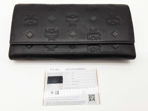 Mcm Black Embossed Logo Leather Continental Trifold Wallet Do0825crde