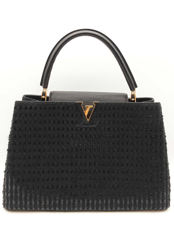 Louis Vuitton Capucine Black Tweed Patent Leather Handbag Do0625ooxzde