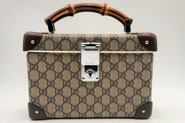 Gucci Gg Supreme Monogram Globe-trotter Bamboo Top Handle Vanity Case Eb325loxzsa