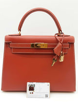 Hermes Kelly 28 Brique Red Box Calf Gold Hardware Handbag Do1225lorxzde